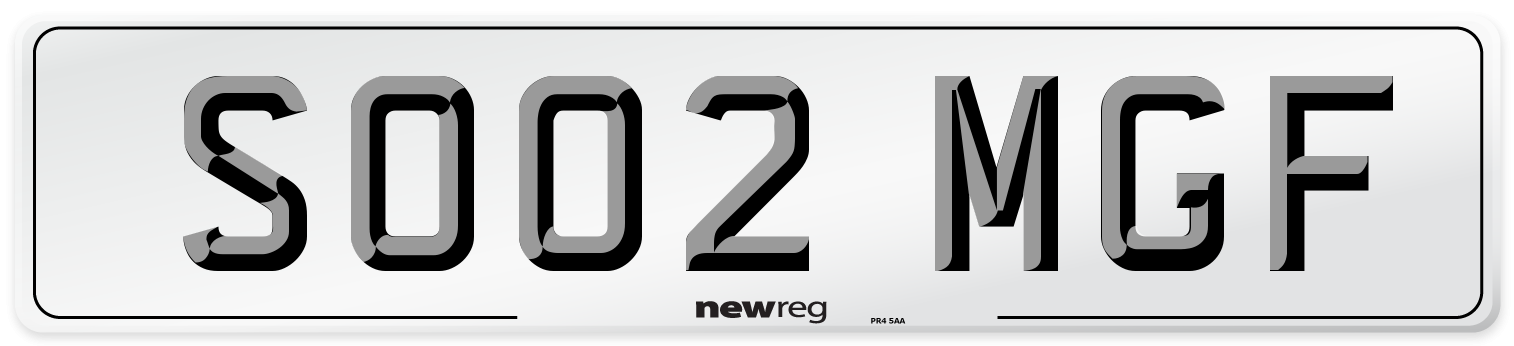 SO02 MGF Number Plate from New Reg